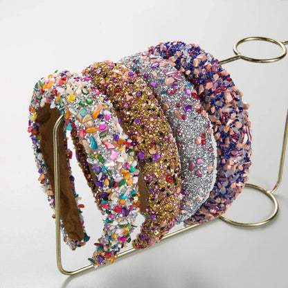 Exaggerated Baroque Colorful Crystal Candy Sponge Wide Edge Hair Hoop Headband - Shello's Creative Boutique