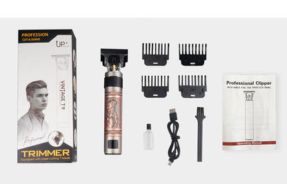 T9 Hair Clipper Oil Head Push Digital Display Carving Skull Small Hair Clipper Trimming Shaved White USB Charging Zinc Alloy eprolo