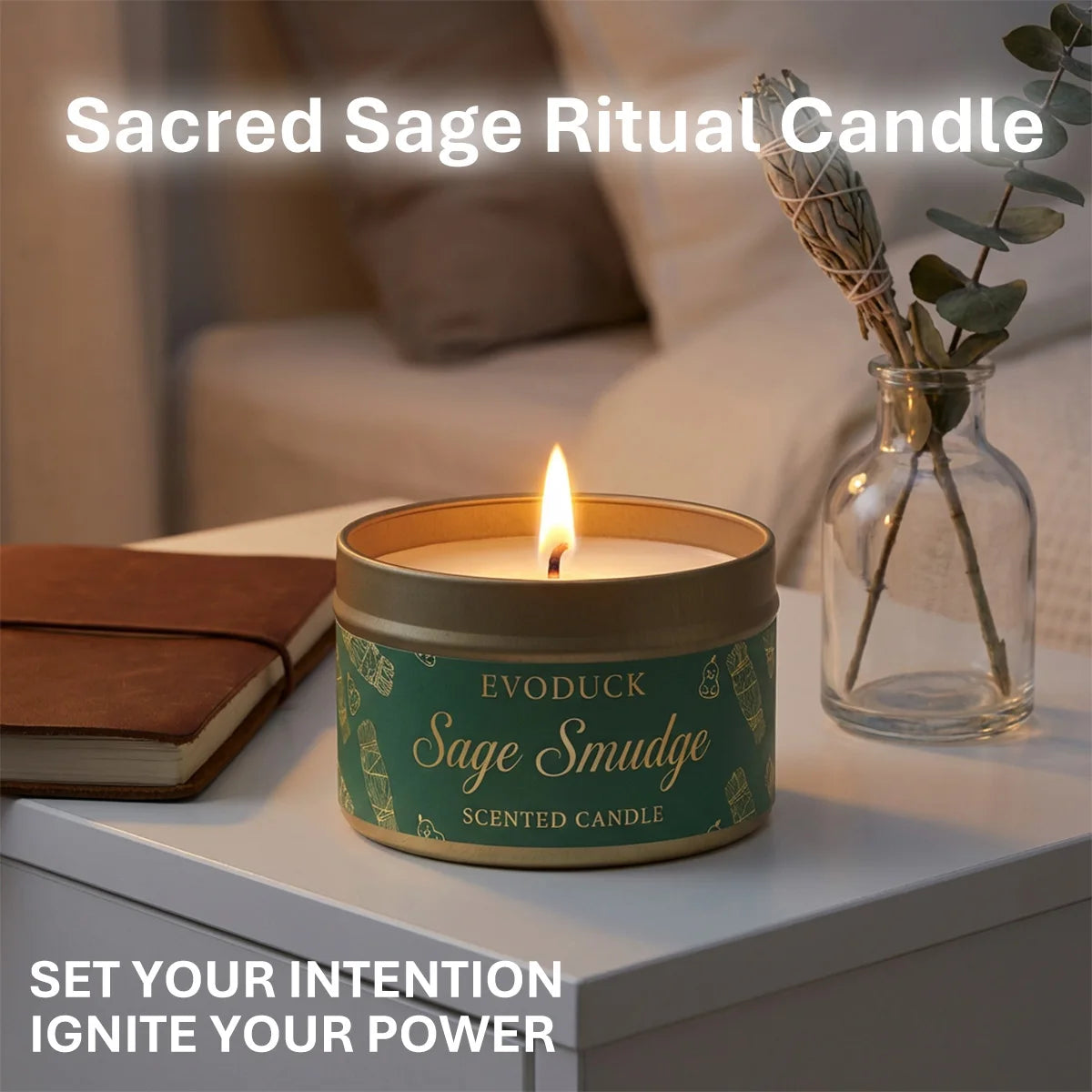 Sage Smudge Scented Candle - Premium Soy Wax for Meditation - Shello's Creative Boutique
