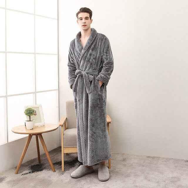 Luxury Flannel Bathrobe - Thick Warm Dressing Gown for Men & Women - Shello's Creative Boutique