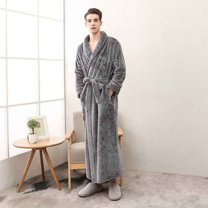 Luxury Flannel Bathrobe - Thick Warm Dressing Gown for Men & Women