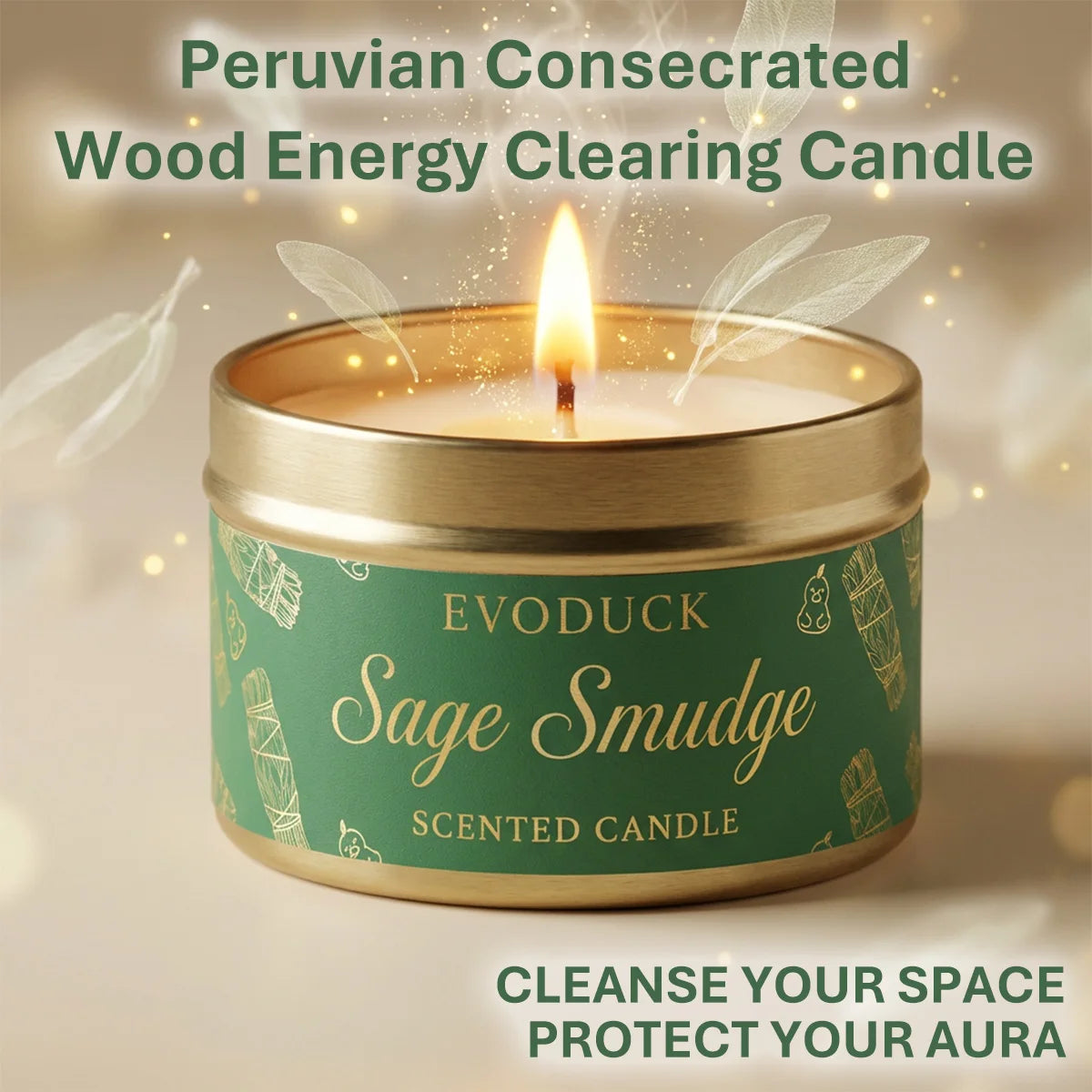 Sage Smudge Scented Candle - Premium Soy Wax for Meditation - Shello's Creative Boutique