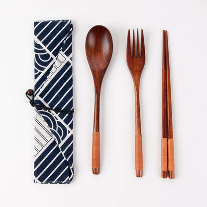Japanese Style Long Handled Spoons, Forks, Chopsticks, Three Piece Set Of Wooden Portable Tableware, Chopsticks, Spoons, Set - Shello's Creative Boutique