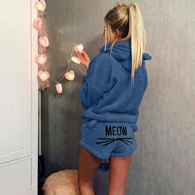 Women Pajama Sets Winter Warm Pyjamas Ladies Homewear Sleepwear Cartoon Cat Embroidery Female Nightgown Suit - Shello's Creative Boutique