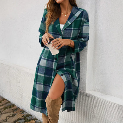 Autumn and winter women's casual loose contrasting color breasted hooded jacket - Shello's Creative Boutique