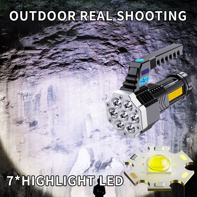 High Power LED Flashlight Powerful USB Rechargeable Torch Handheld Portable Outdoor Lamp Built-in Battery COB 7 LED Flashlights eprolo