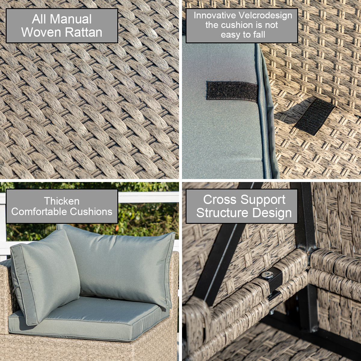 7-Piece Patio Furniture Set, All-Weather Boho Outdoor Conversation Set Sectional Sofa with Water Resistant Grey Thick Cushions eprolo