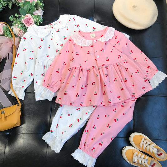 Kids Girls Summer Pajamas Children Sleepwear Baby Pajamas Sets Girls Flower Lace Cotton Nightwear Clothes Kids Clothing 2-7Y eprolo