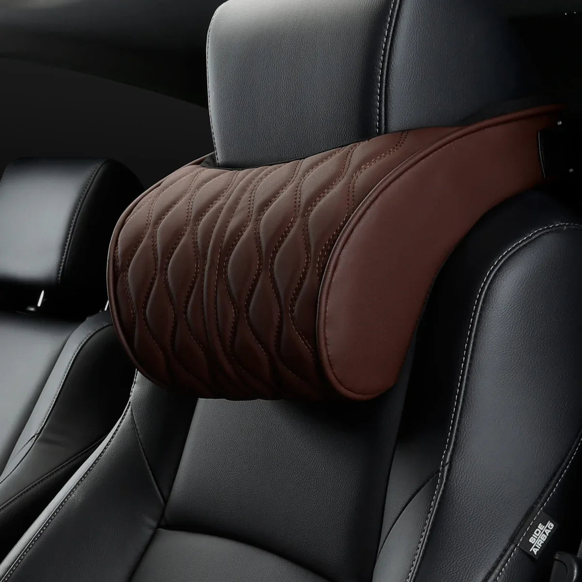 Memory Foam Car Headrest Pillow Leather Embroidered Seat Supports Sets Back Cushion Lumbar Pillows - Shello's Creative Boutique