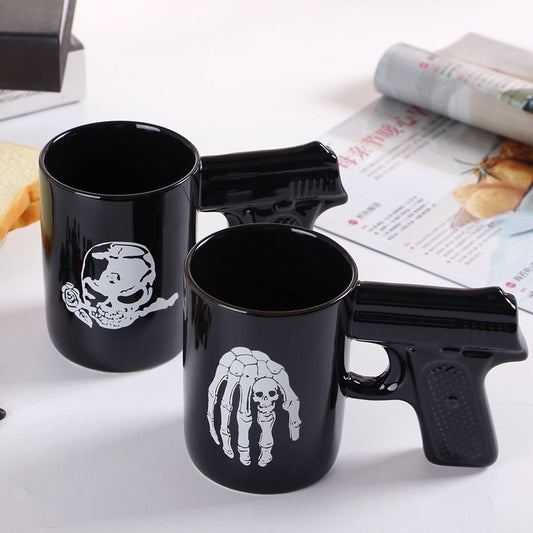 Pirate Pistol Cup Creative Skull Ceramic Water Cup Gun Handle Mug 3D Modeling Coffee Cup eprolo