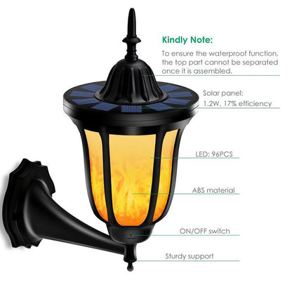 Solar Lamp 96 LEDs Waterproof IP65 Outdoor Flickering Flames Torch Wall Light Decor Warm White