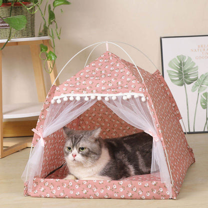 Striped Canvas Pet Teepee Tent - Cozy Indoor Bed for Cats & Dogs