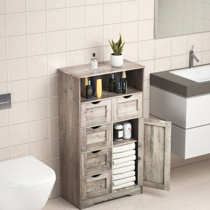 5 Drawers Storage Cabinet with Adjustable Shelves, Bathroom Cabinet with Doors, Floor Cabinet for Living Room Grey - Shello's Creative Boutique