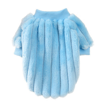 Vertical Striped Single-Sided Plush Coat Pet Clothes Dog Teddy Clothing Cat Autumn Bichon Small Dog Cat Autumn And Winter Clothing eprolo