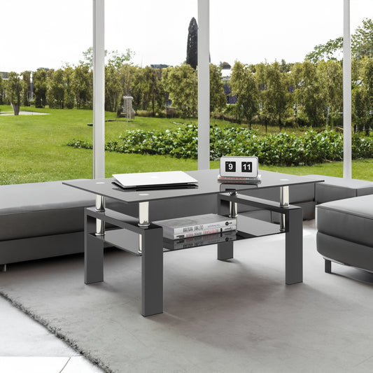 Set of 2, Modern Tempered Glass Tea Table Coffee Table End Table, Square Table for Living Room, Black eprolo
