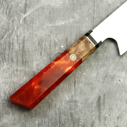 Amberknife 8-Inch Kiritsuke Knife – 67 Layers VG10 Damascus Steel with Stabilized Wood Handle - Shello's Creative Boutique