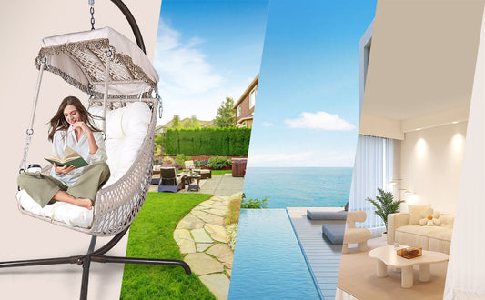 Luxury Swing Egg Chair with Stand - Indoor/Outdoor Hanging Chair with Sunshade