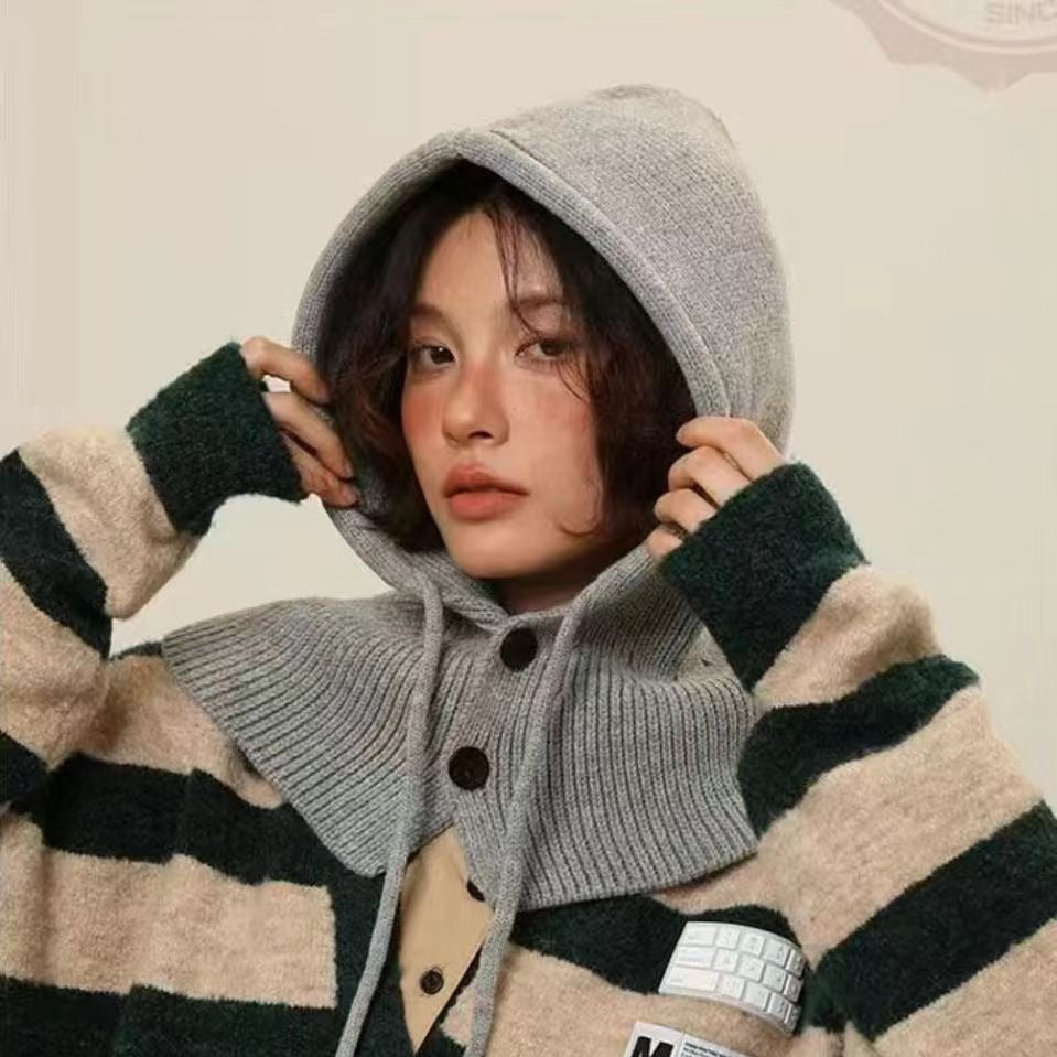 Winter Hooded Knit Hat & Scarf Shawl — One-Piece Ear & Neck Protection