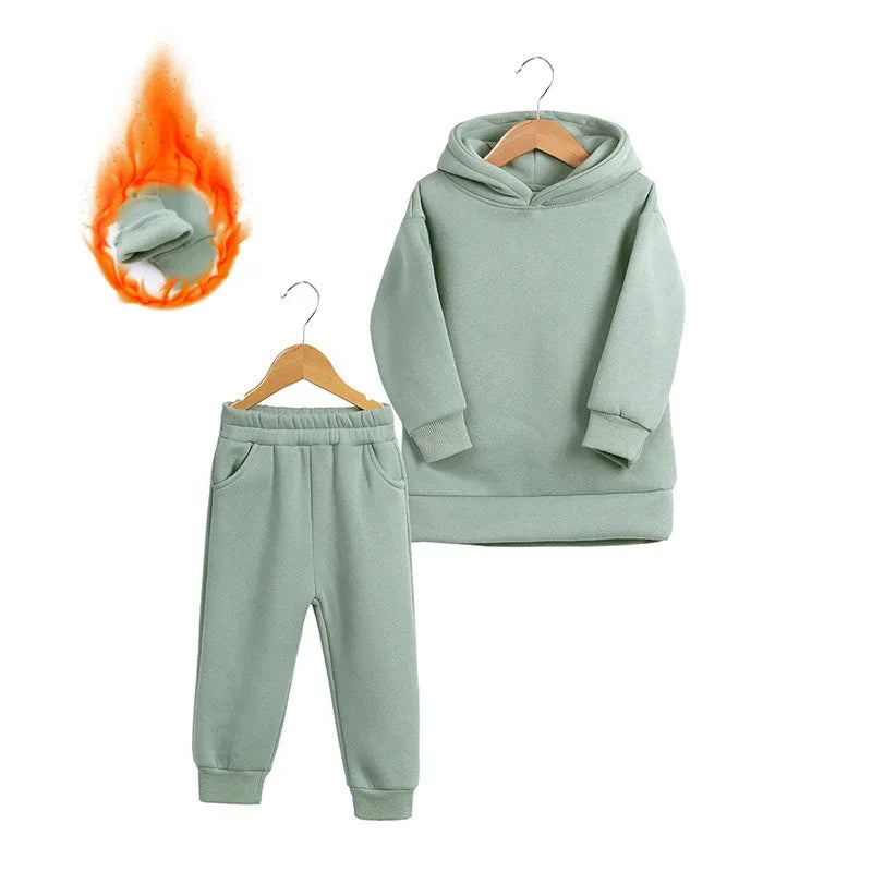 Thickened Autumn And Winter Clothing Children's Sports Suit Casual Pullover Hooded Sweater Trousers Two-Piece Set - Shello's Creative Boutique