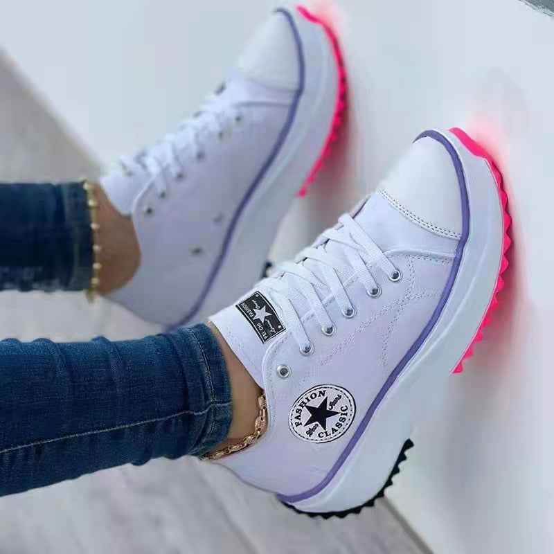 Low-cut single shoes for women, thick-soled canvas shoes, front lace-up platform soles, large size women's shoes-Shello's Creative Boutique