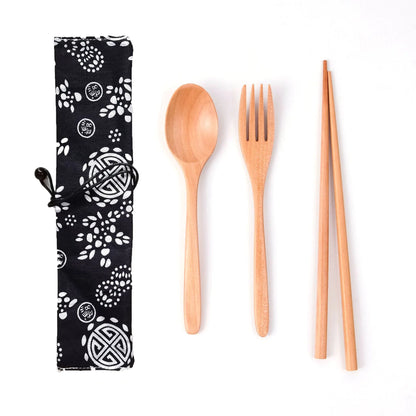 Japanese Style Long Handled Spoons, Forks, Chopsticks, Three Piece Set Of Wooden Portable Tableware, Chopsticks, Spoons, Set - Shello's Creative Boutique