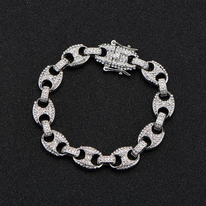 Large Pig Nose 12mm Hip Hop Cuban Link Chain Men Coffee Bean Clavicle Chain Men - Shello's Creative Boutique