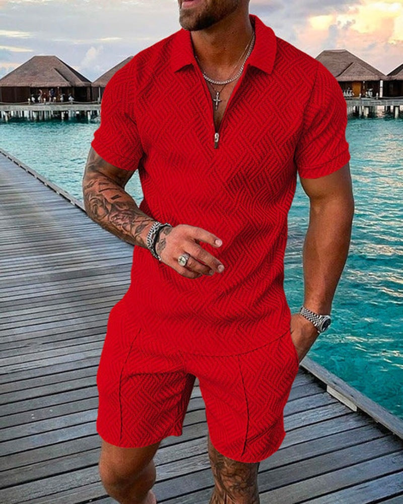 Men's 3D Print Casual Summer Set - Stylish Polo Shirt & Shorts Combo