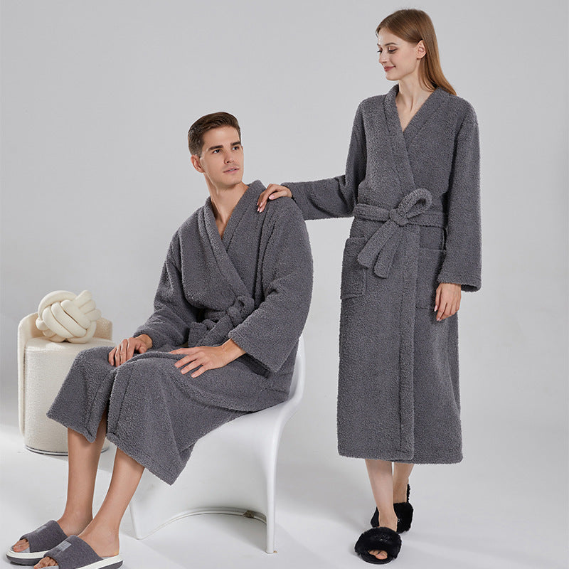 Autumn and winter long sleeved coral fleece couple bathrobe with added fat and plus size yukata long sleepwear eprolo
