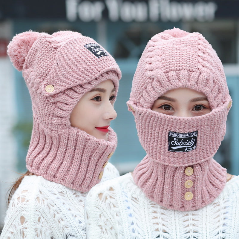 Knitted Ear Protection Hat New Wool Plush Hat Windproof Warm Hat Mask Neck Scarf Integrated Hat eprolo