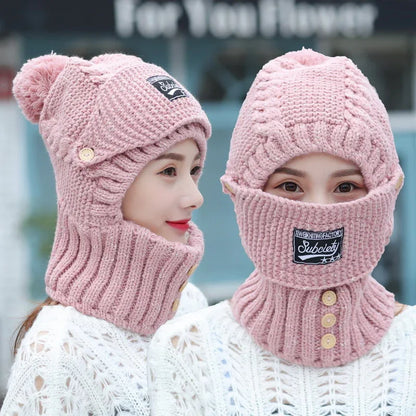 Knitted Ear Protection Hat New Wool Plush Hat Windproof Warm Hat Mask Neck Scarf Integrated Hat - Shello's Creative Boutique
