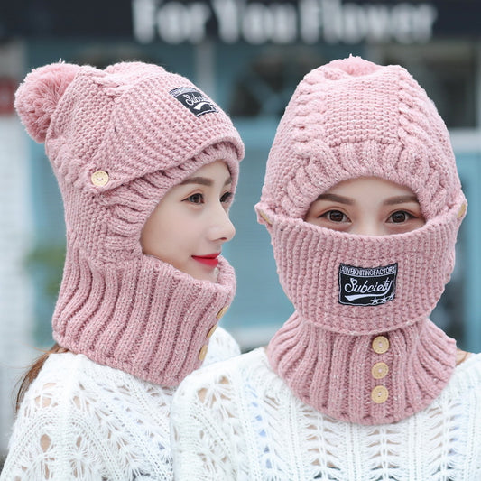 Knitted Ear Protection Hat New Wool Plush Hat Windproof Warm Hat Mask Neck Scarf Integrated Hat eprolo
