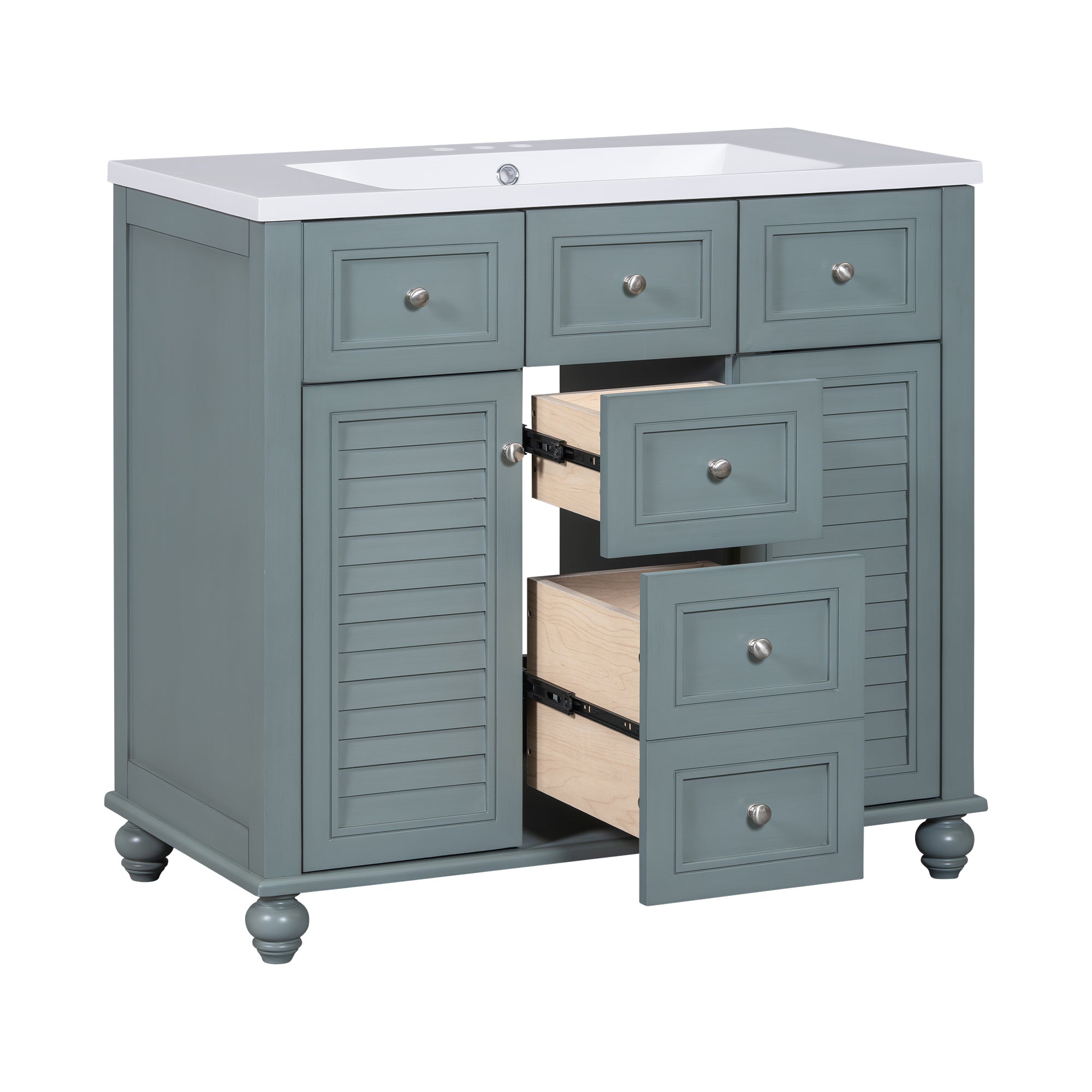 36 inch modern mirror cabinet with adjustable shelves, 2 soft closing doors, and 6 drawer storage cabinet door organizers eprolo