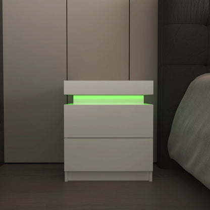Modern white Nightstand With 2 Storage Drawers LED Lights For Bedroom - Shello's Creative Boutique