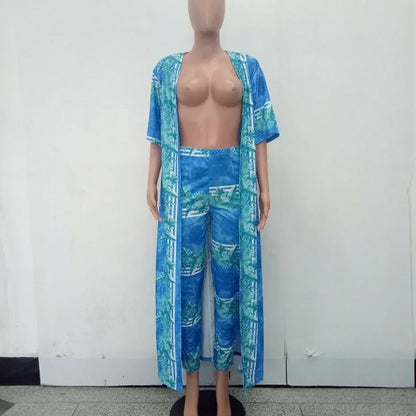 Plus Size Two-Piece Set - Cardigan Cloak & Bodycon Pants - Shello's Creative Boutique