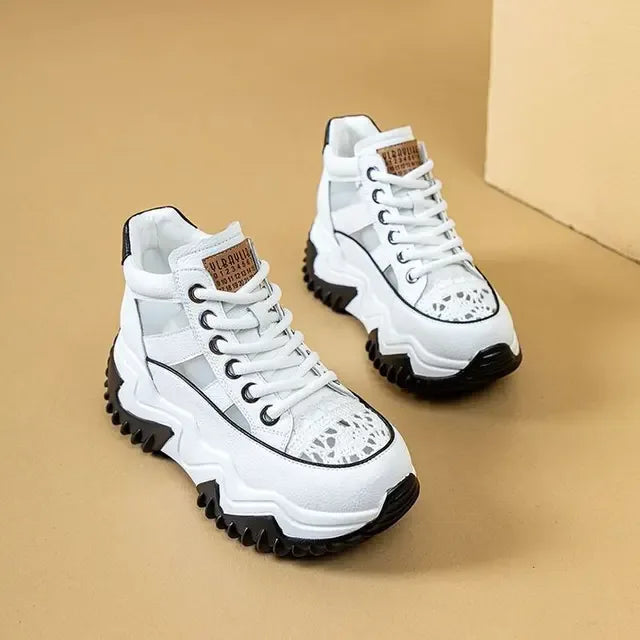 Thick Bottom Height Increase Shoes Female Summer New Lace-up Fashion Sneakers Hollow Out Breathable Sports Womens Shoes - Shello's Creative Boutique