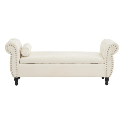 Velvet Multifunctional Storage Rectangular ottoman bench with 1 Pillow, Beige - Shello's Creative Boutique