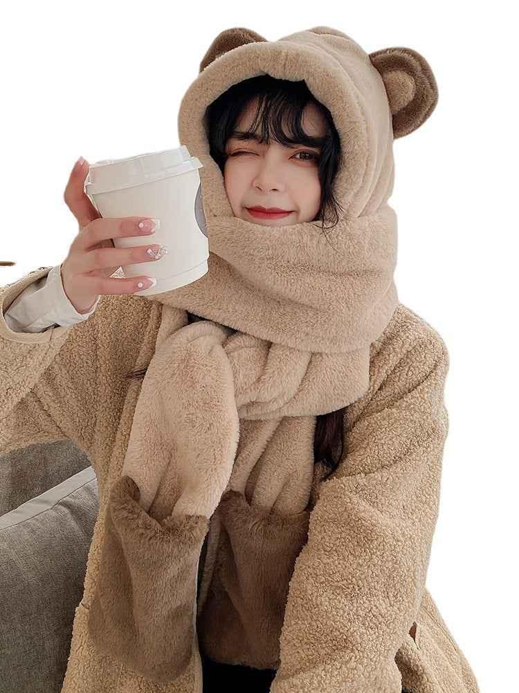 Winter Bear 3-in-1 Hat, Gloves & Scarf Set - Warm Plush Women's Winter Accessory - Shello's Creative Boutique