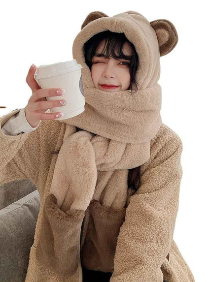 Winter Bear 3-in-1 Hat, Gloves & Scarf Set - Warm Plush Women's Winter Accessory - Shello's Creative Boutique