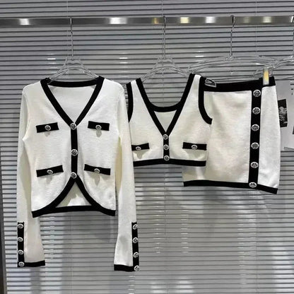 Vintage Knit 3-Piece Set - Cardigan Vest & Mini Skirt Outfit - Shello's Creative Boutique