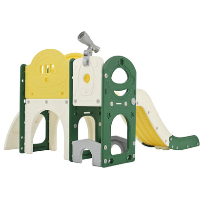 Kids Slide Playset Structure 7 in 1, Freestanding Spaceship Set with Slide, Arch Tunnel Yellow + HDPE - Shello's Creative Boutique