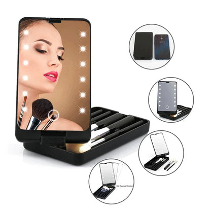 LED Folding Rotating Cosmetic Mirror Box with Brush - Shello's Creative Boutique