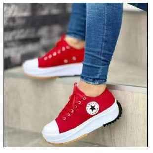 Low-cut single shoes for women, thick-soled canvas shoes, front lace-up platform soles, large size women's shoes-Shello's Creative Boutique