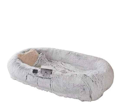 Human dog bed, size 71 inches x 40 inches x 12 inches, washable faux fur dog bed - gray