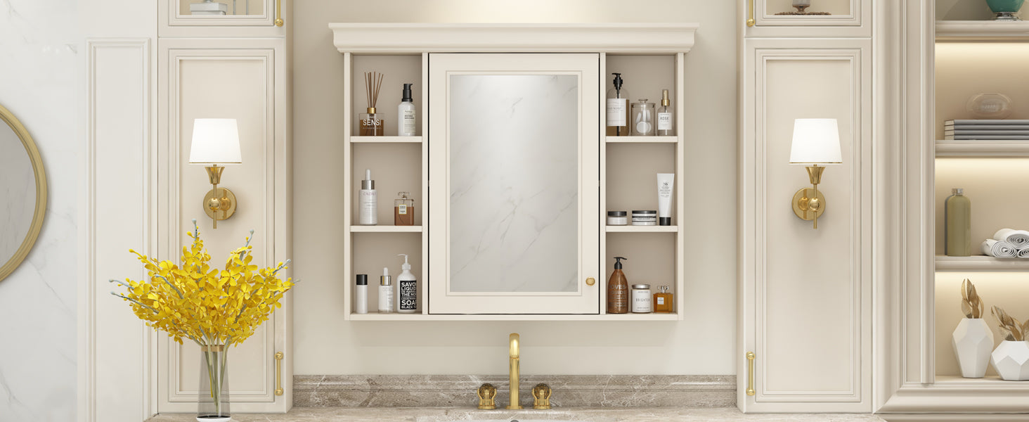 35'' x 28'' Blue Wall Mounted Bathroom Storage Cabinet with Mirror Door, Modern Bathroom Wall Cabinet with Mirror eprolo