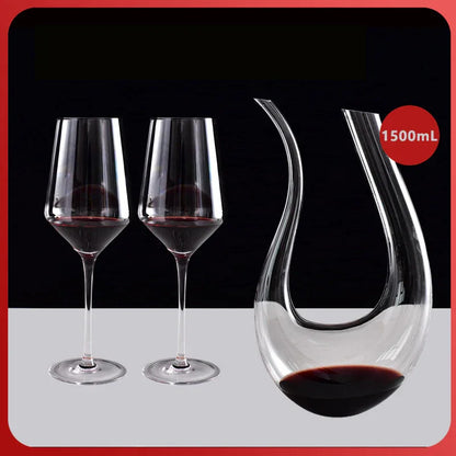 1500ml 50oz Hotel Home Elegant Hand Blown Clear Crystal U Shape Wine Decanter Set with 4 glasses For Vodka Tequila - Shello's Creative Boutique