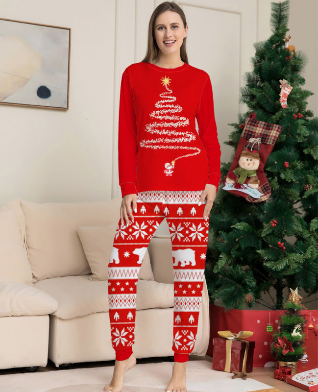 Home clothes printed pajamas Christmas parent-child round neck long sleeve suit Shello's Creative Boutique