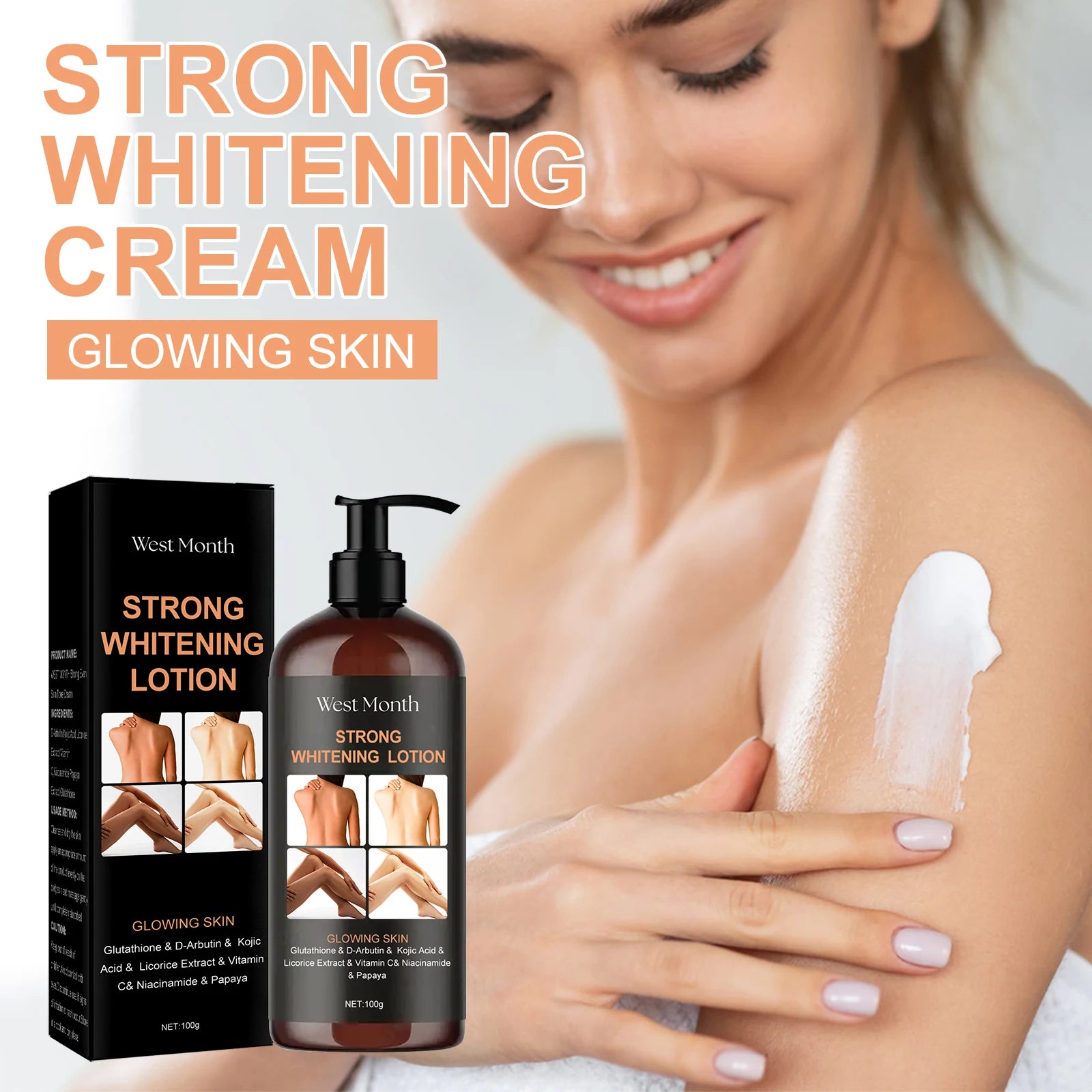 West Month 100ML Strong Whitening Cream Lasting Hydrating Nourishing Improve Dull Skin Balance Skin Glowing Body Care Lotion - Shello's Creative Boutique