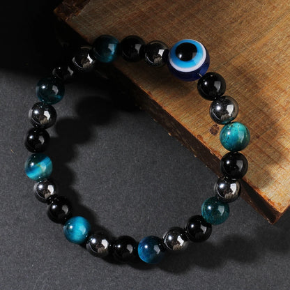 Natural Blue Tiger Eye Stone Bracelet – Unisex Handmade Stretch Beaded Bangle