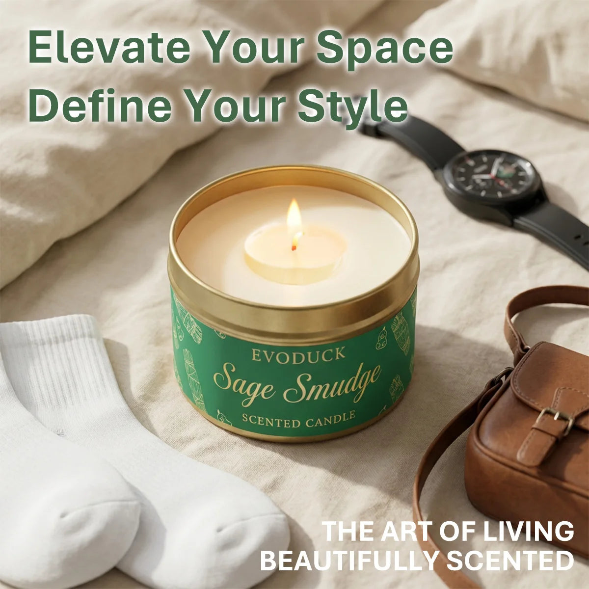 Sage Smudge Scented Candle - Premium Soy Wax for Meditation - Shello's Creative Boutique