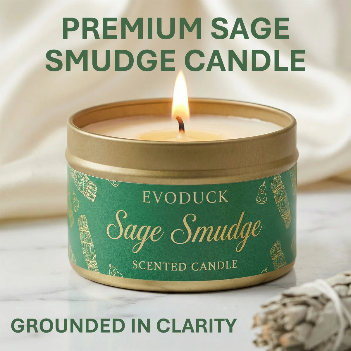 Sage Smudge Scented Candle - Premium Soy Wax for Meditation - Shello's Creative Boutique